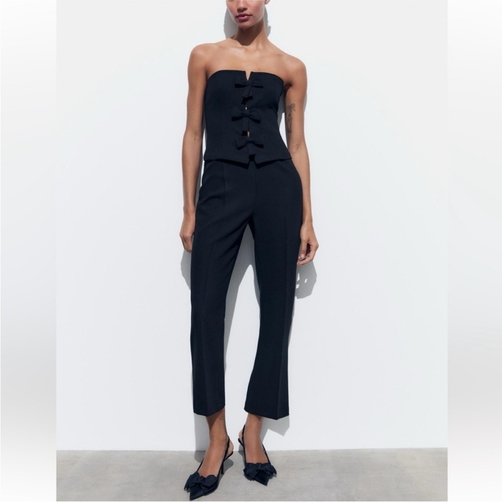 Zara Strapless Bow Jumpsuit Black Size S Blogger Favorite